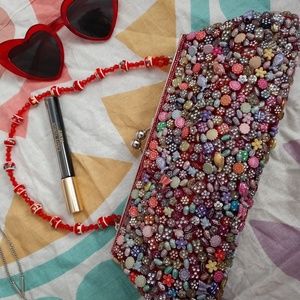 Red Beaded Clutch Purse Unique